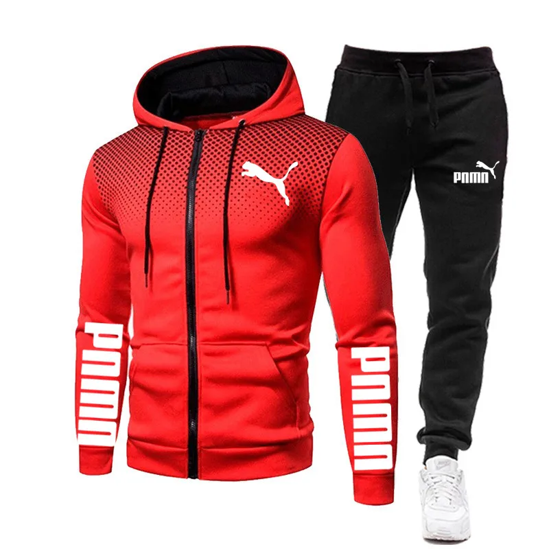 

Brand 2 Pieces Set Men'S Zipper Sportswear 2021 Spring New PUMAX Hoodie Men Tracksuit Casual Male Sweatshirt Jacket + Pants Sets