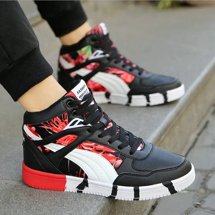 Женские Дизайнерские кроссовки на платформе черные кожаные с высоким верхом