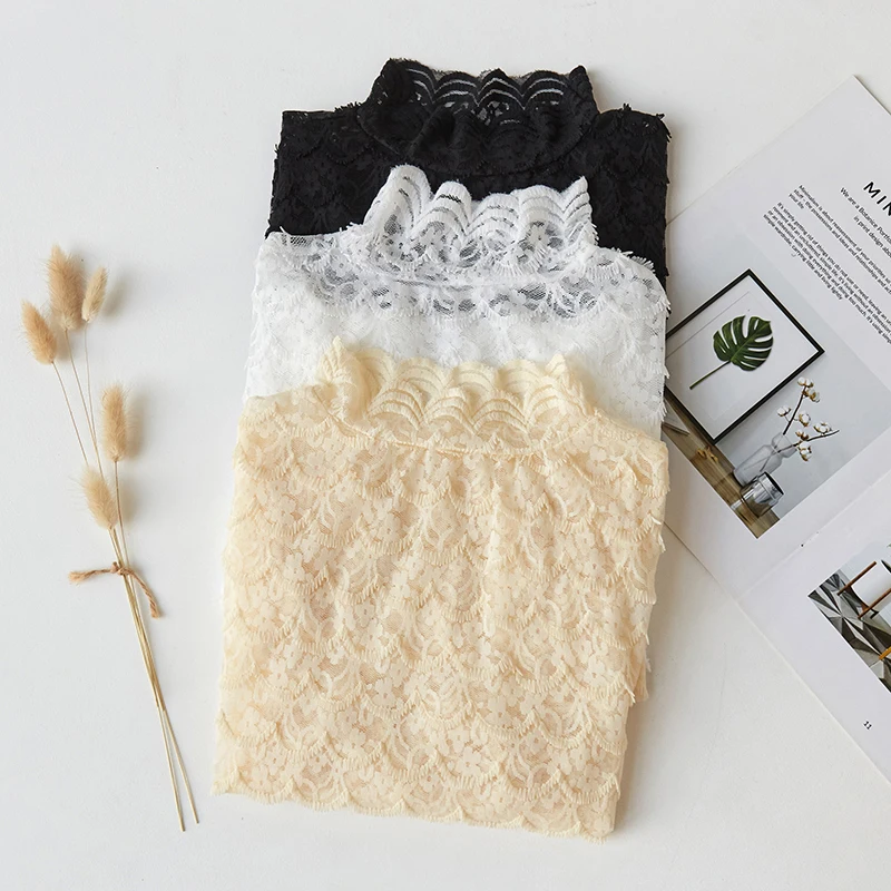 

Lucyever All Match Turtleneck Lace Bottoming Shirts Women Fashion Hollow Out Floral Blouses Woman Slim 2020 Autumn New Tops Lady