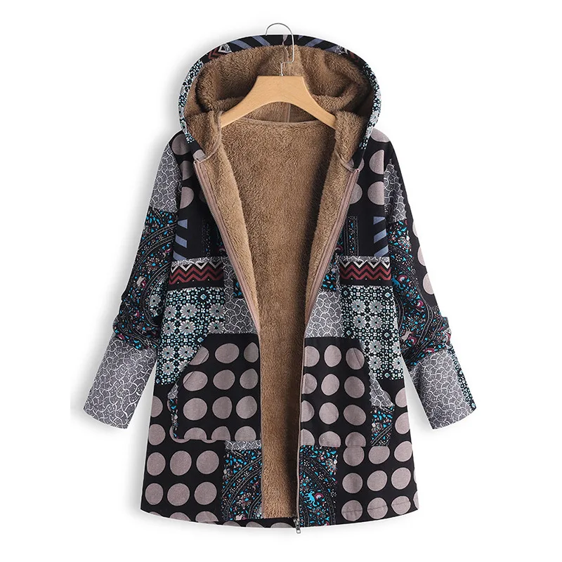 Winter Warm Thick Parkas Women Fashion Print Long sleeve Coats Casual Coats Women Elegant Zipper Hooded Jackets Female Ladies