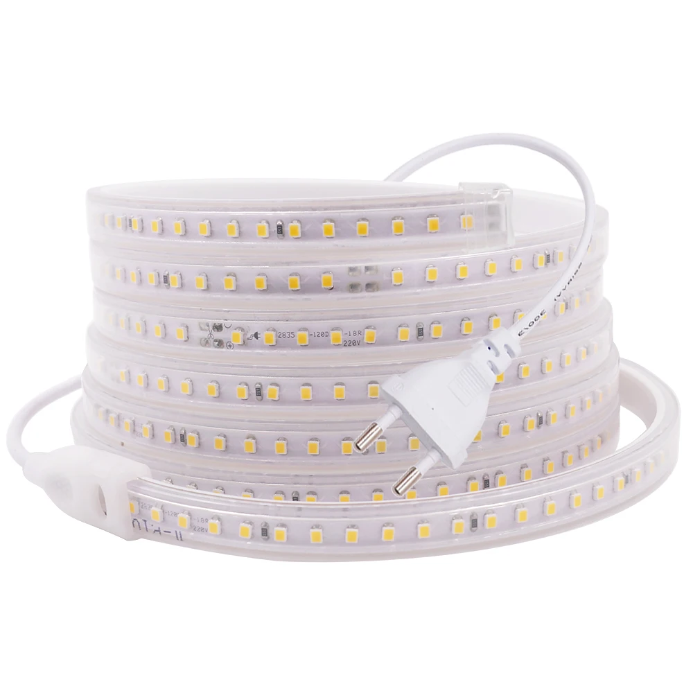 AC220V SMD 2835 Светодиодная лента 120 светодиодов/м IP67 водонепроницаемая светодиодная +