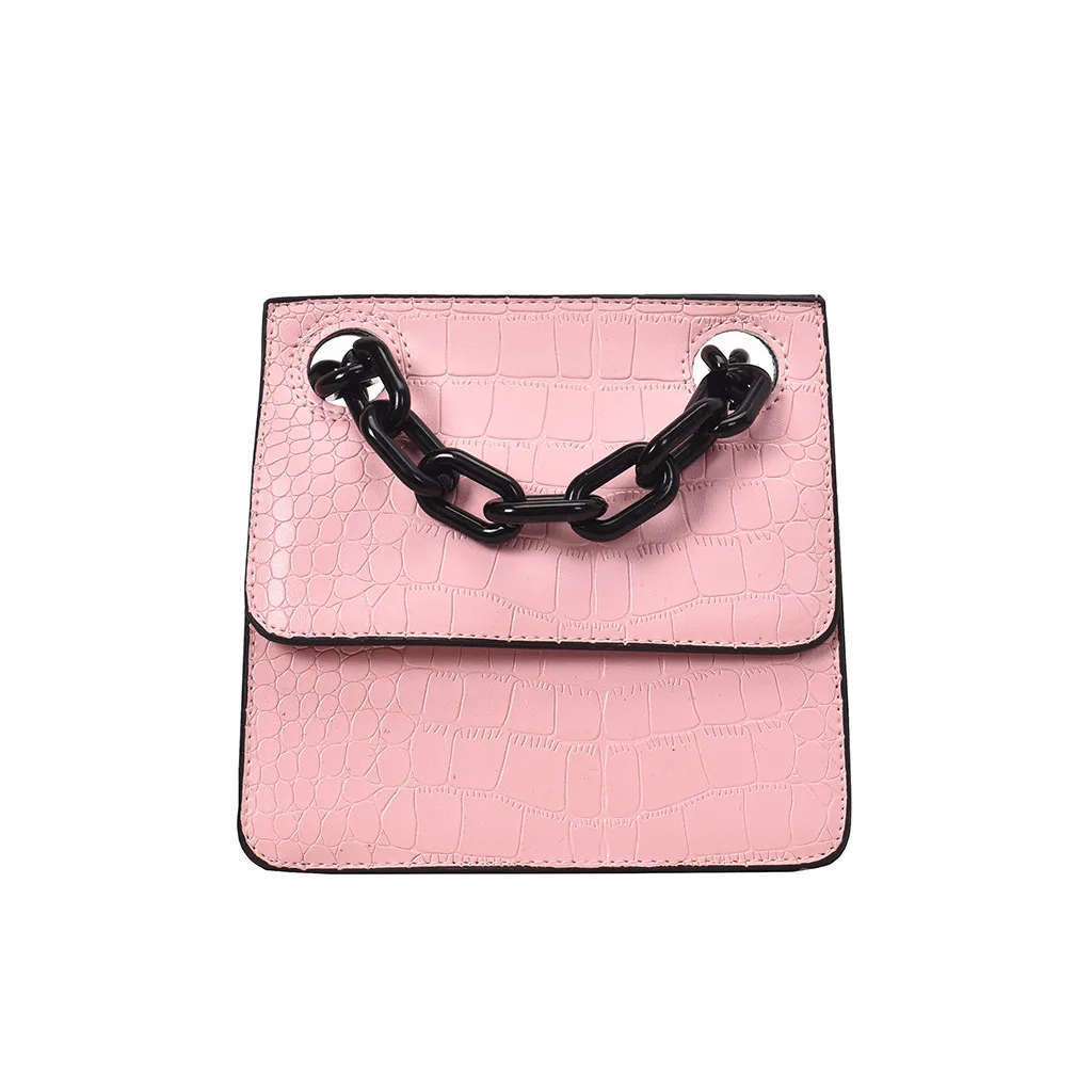 Pink Женская сумка через плечо, женская сумка из крокодиловой кожи, дизайнерская корейская модная тенденция, с каменным узором, с пряжкой, маленькая квадратная сумка через плечо - Цвет: Pink