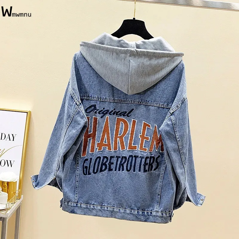 Куртка женская джинсовая с вышивкой повседневный свободный Пиджак из денима в