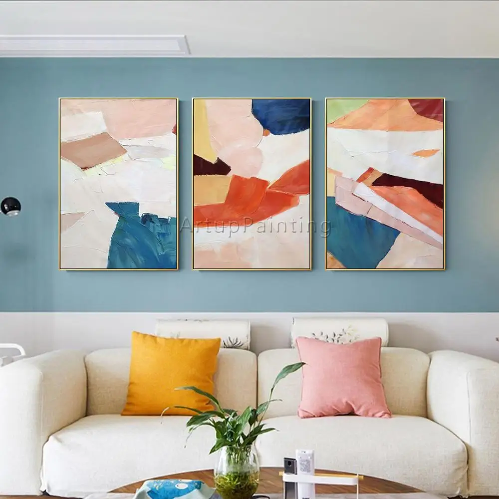 Набор из 3 современных абстрактных картин ручной росписи на холсте настенные