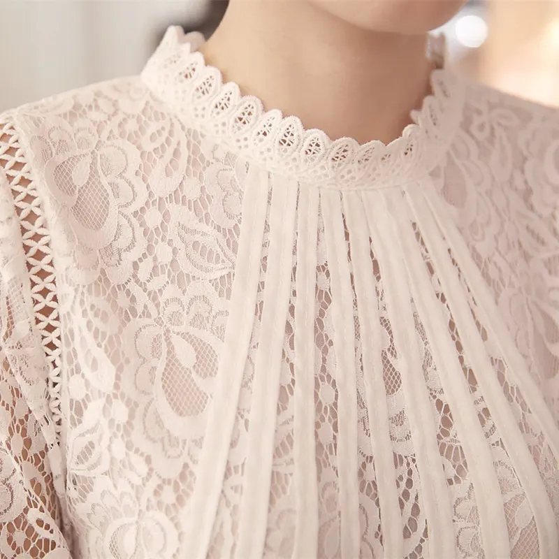 

2019 New autumn Ladies White Blusas Women's Long Sleeve Chiffon Lace Crochet Tops Blouses Women Clothing Feminine Blouse