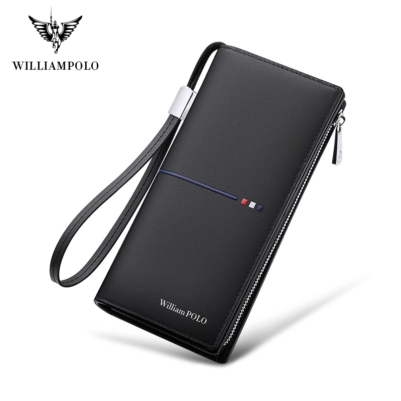 

WILLIAMPOLO Men Wallet Long Style High Quality Card Holder Male Purse Zipper Large Capacity Brand Genuine Leather Wallet For Men