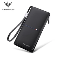 williampolo men wallet long style high quality card holder male purse zipper large capacity brand genuine leather wallet for men