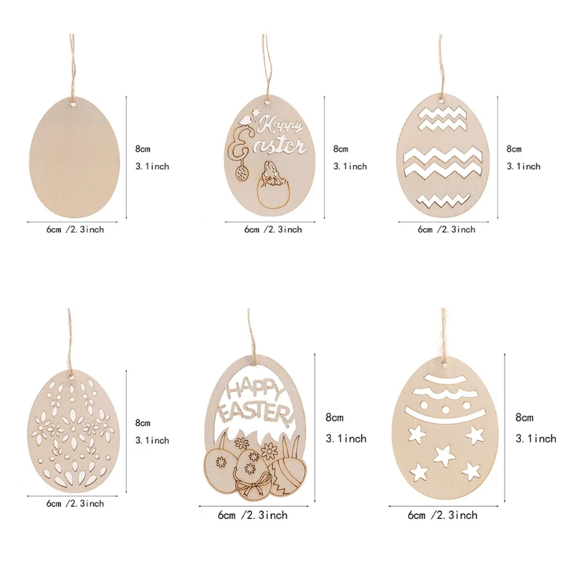 

60Pcs/Set DIY Easter Eggs Wooden Chip Hollow Hanging Pendant Decorations Home Ornament Handmade Party Supplies Gift For Kids