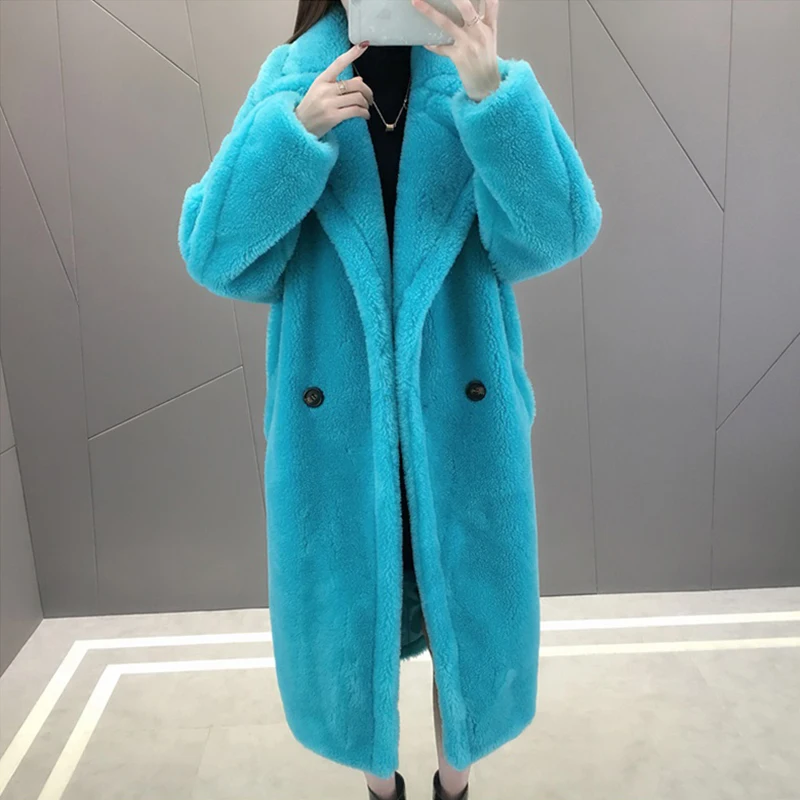 Winter Coat Women 2019 Slim Casual Elegant Spliced Medium Long Outwear Female Vintage Warm Thick Lamb Faux Fur Plush -85 | Женская