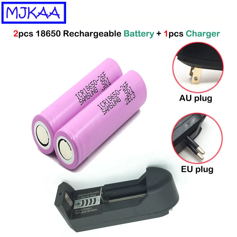 MJKAA 2 шт 18650 2600mAh 3 7 V литиевая аккумуляторная батарея + зарядное устройство EU AU