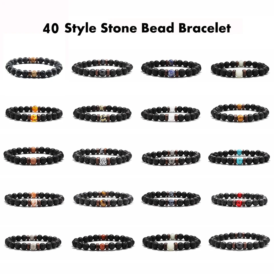 

40 Style Natural Stone Bead Bracelet Rock Hip-Hop Rock Street Culture Colorful Stone Man Bracelet Fashion Trendy Men Jewelry