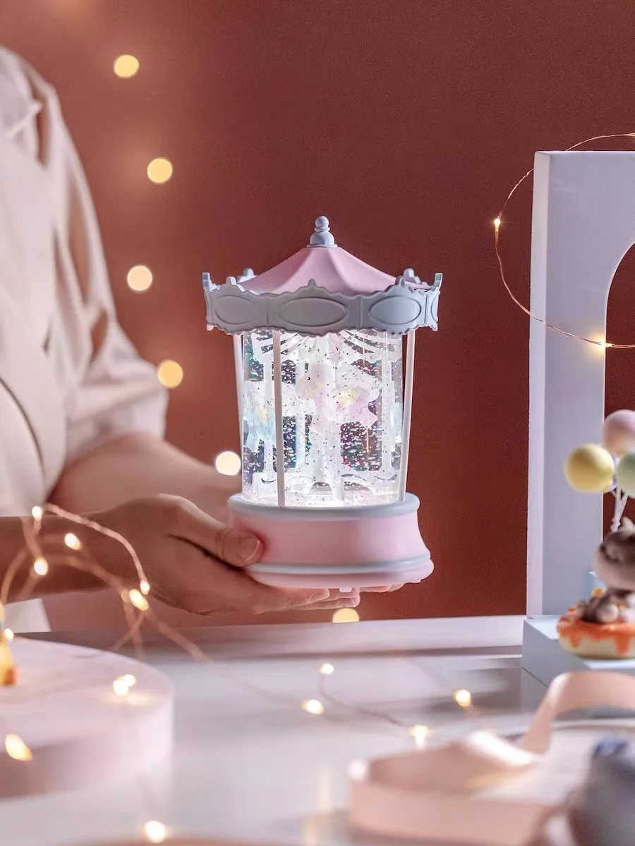 Музыкальная шкатулка в виде карусели с хрустальными шариками музыкальная ночник