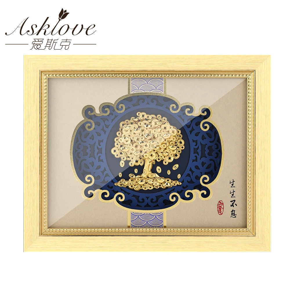 Золотые деньги дерево фэншуй счастливое богатство Золотая фольга живопись удачи