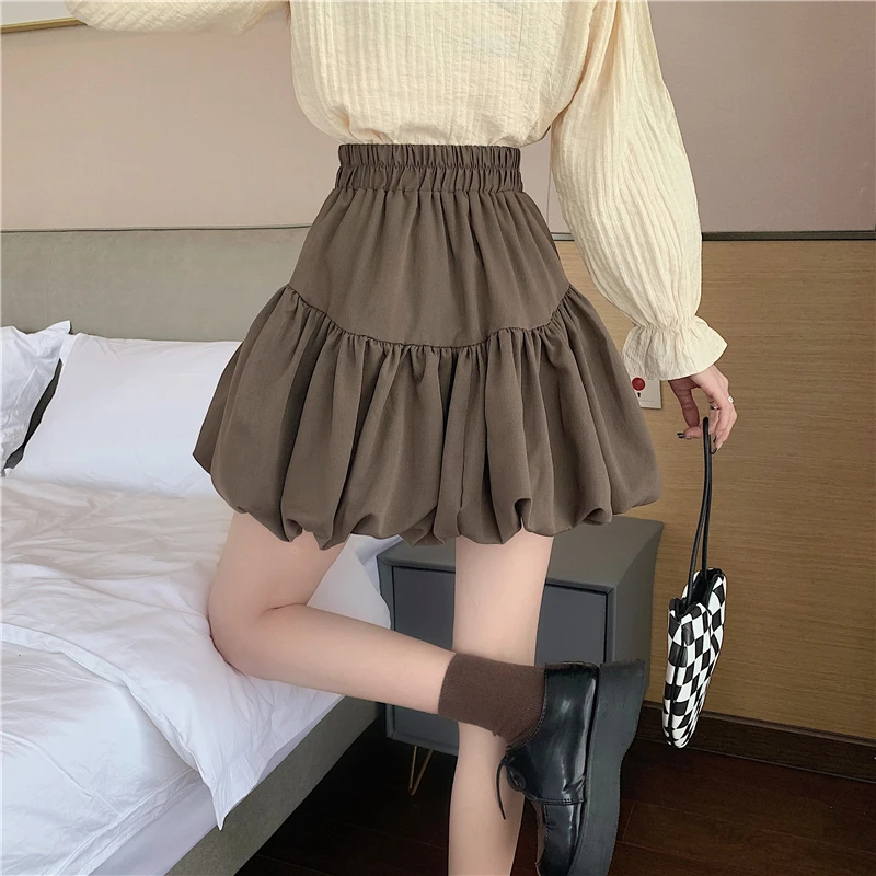 

Women High Waist Ball Gown Skirt Girls Dance Mini Skirt Cosplay Black Coffee Elastic Waist Skirt Female Mini Skirts Short Style