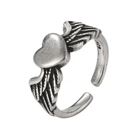 vintage punk heart angle wings adjustable finger rings ancient silver color retro fashion jewelry for women girl gifts
