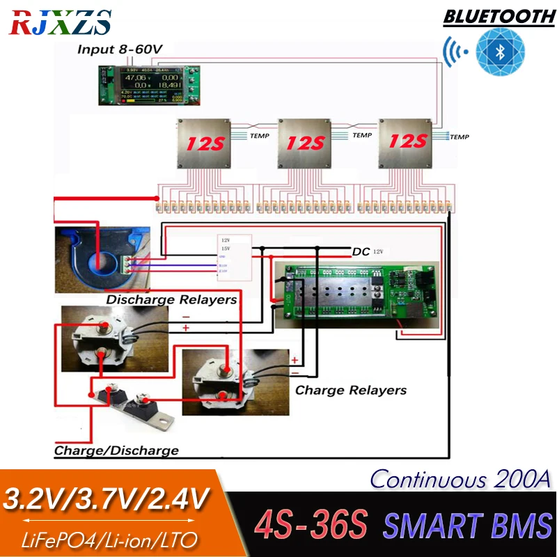 Умный BMS-монитор с ЖК-дисплеем совместим LTO /LiFePO4/li-ion многорядными аккумуляторами |