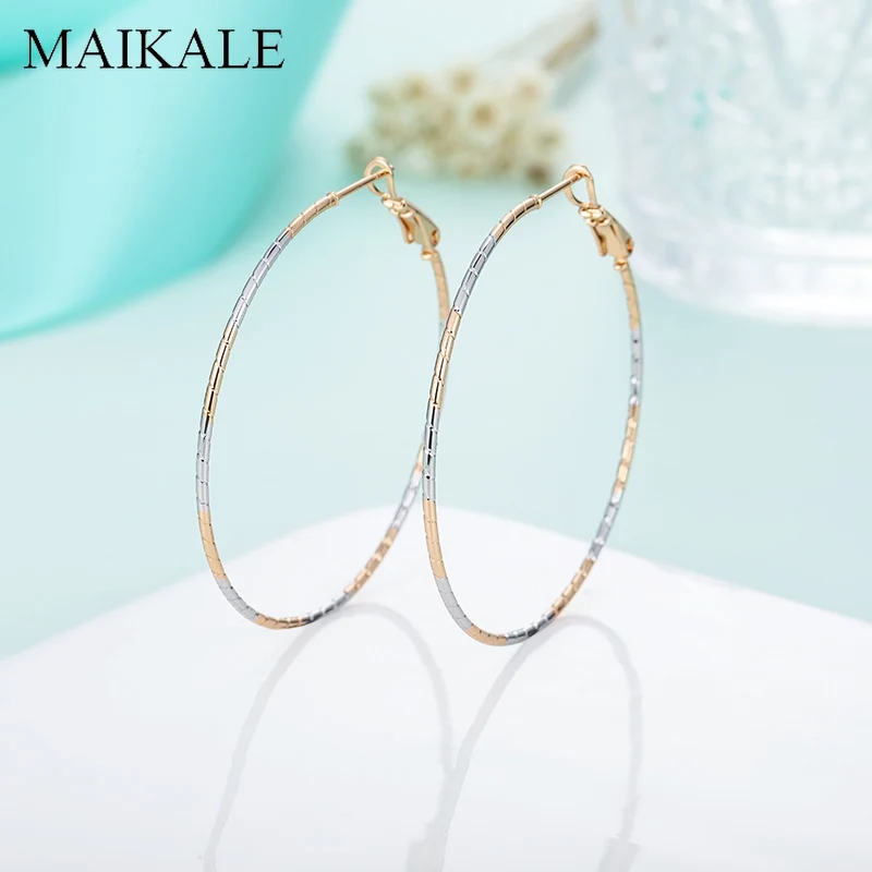MAIKALE Simple Big Hoop Earrings Gold/silver Color Plated Metal Large Round Circle Earrings for Women Accessories Jewelry Gifts