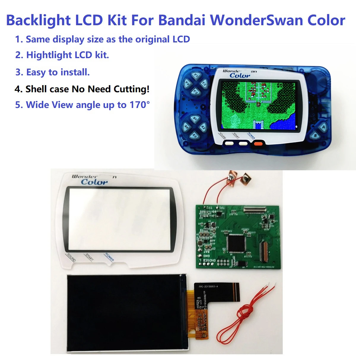 Jogo de Jogar Lcd para Bandai Cor para Maravilha Retroiluminação Substituição Retroiluminado Hightlight Display Wonderswan Cisne Cor Lcd Kit Mod