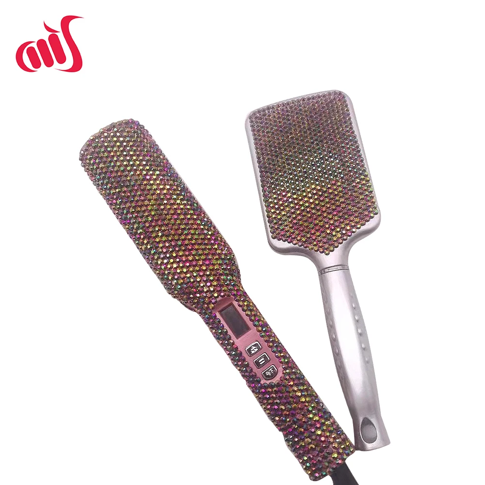 Титановый набор из плоского утюга и кисточек с бриллиантами высокие