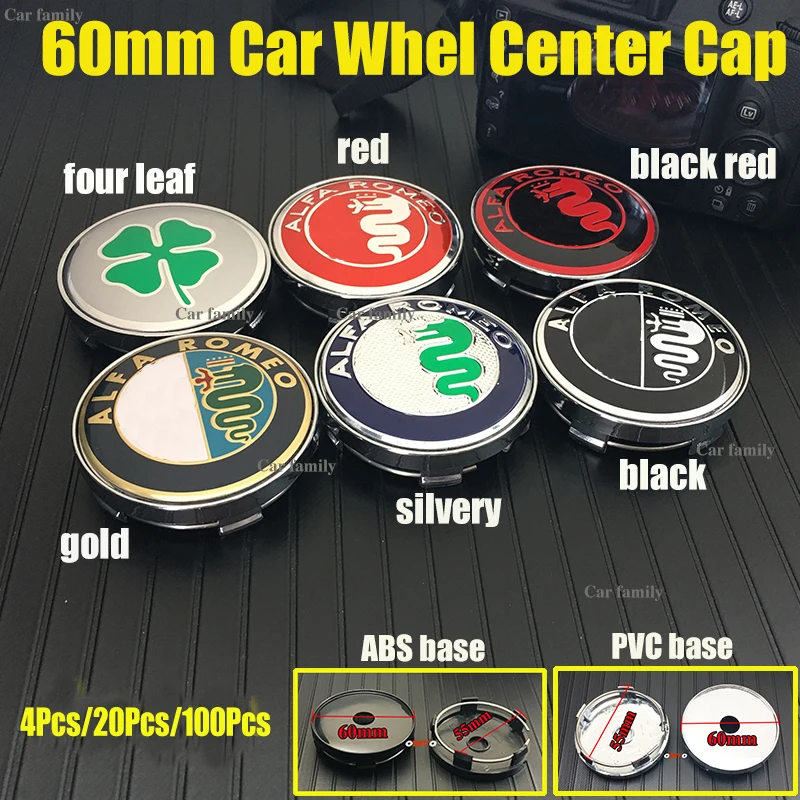

4pcs/20pcs/100pcs Car Styling PVC ABS Wheel Center Cap Wheel Rim Cap Covers 60mm 2.36inch 6cm For Mito 147 156 159 166 GT