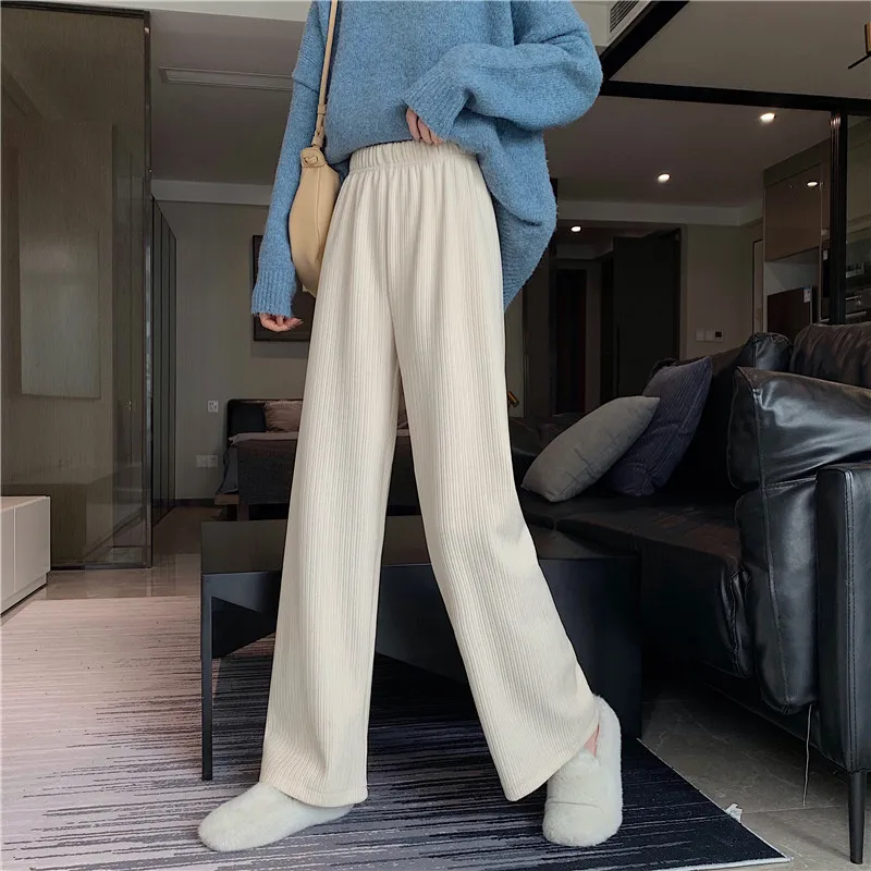 

Wide Leg Pants Women's Autumn Winter Thicken Corduroy Pant Trousers Thin High Waist Drape Loose Straight Apricot Casual Pants