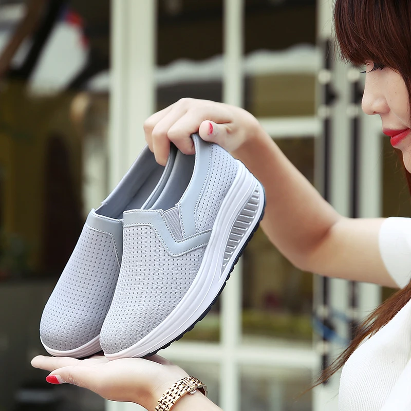 

Women's Sneakers Platform Toning Wedge Light Weight Zapatillas Sports Shoes For Woman Breathable Slimming Fitness Swing Shoes