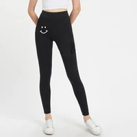 black sexy yoga pants fitness smile pattern sports leggings women running trousers high waist yoga tights all match 2021 new