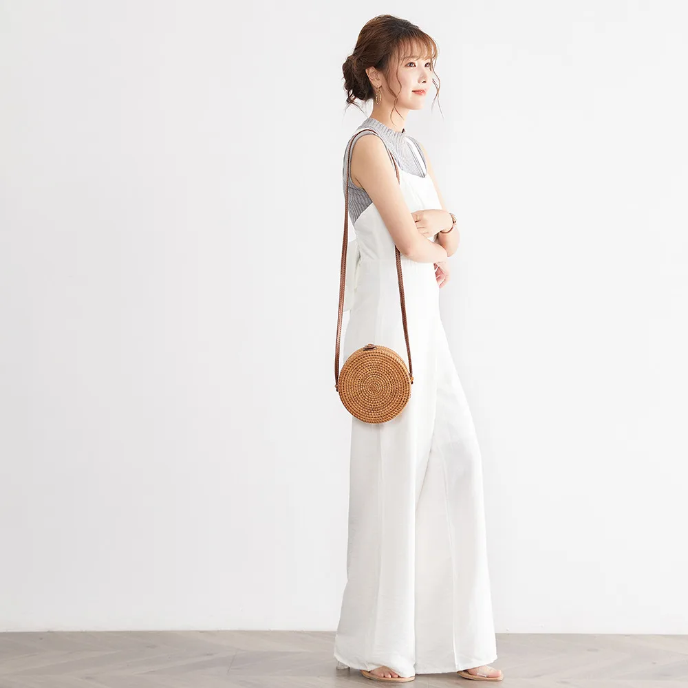 

Jumpsuit 2021 New Style Full Length Inelastic Slim Model Plain All-Season Bow Straps Fashion All-match Suit Casual Women