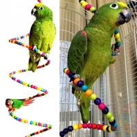 multicolor wooden ladder swing exercise rainbow parrot parakeet ladder hamster toy beads parrot birds toys cage decoration