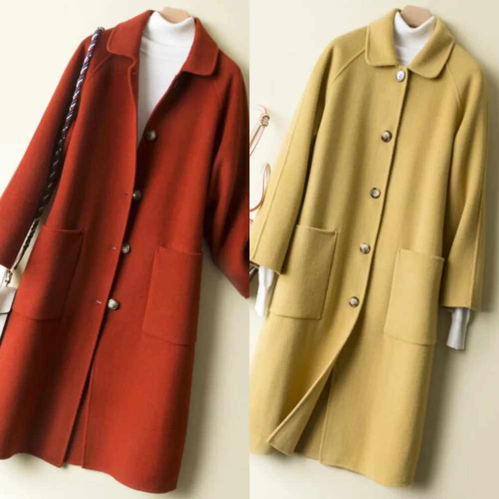 

Осеннее корейское пальто из 100% шерсти женская зимняя двухсторонняя кашемировая Куртка Свободная однотонная женская верхняя одежда высоко...
