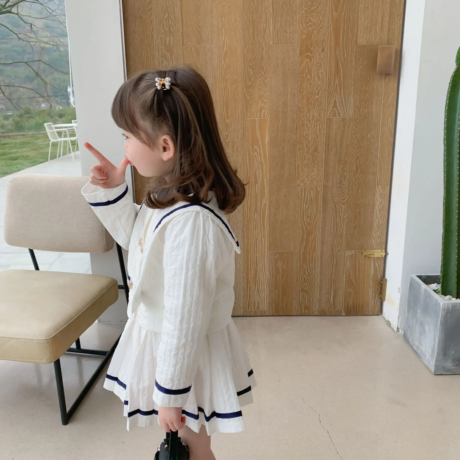 

2PCS WLG Girl Clothes Outfits Kids Clothes Spring Fall Beige Long Sleeve Jacket and Skirt Set Baby Girl Cute Clothing Set