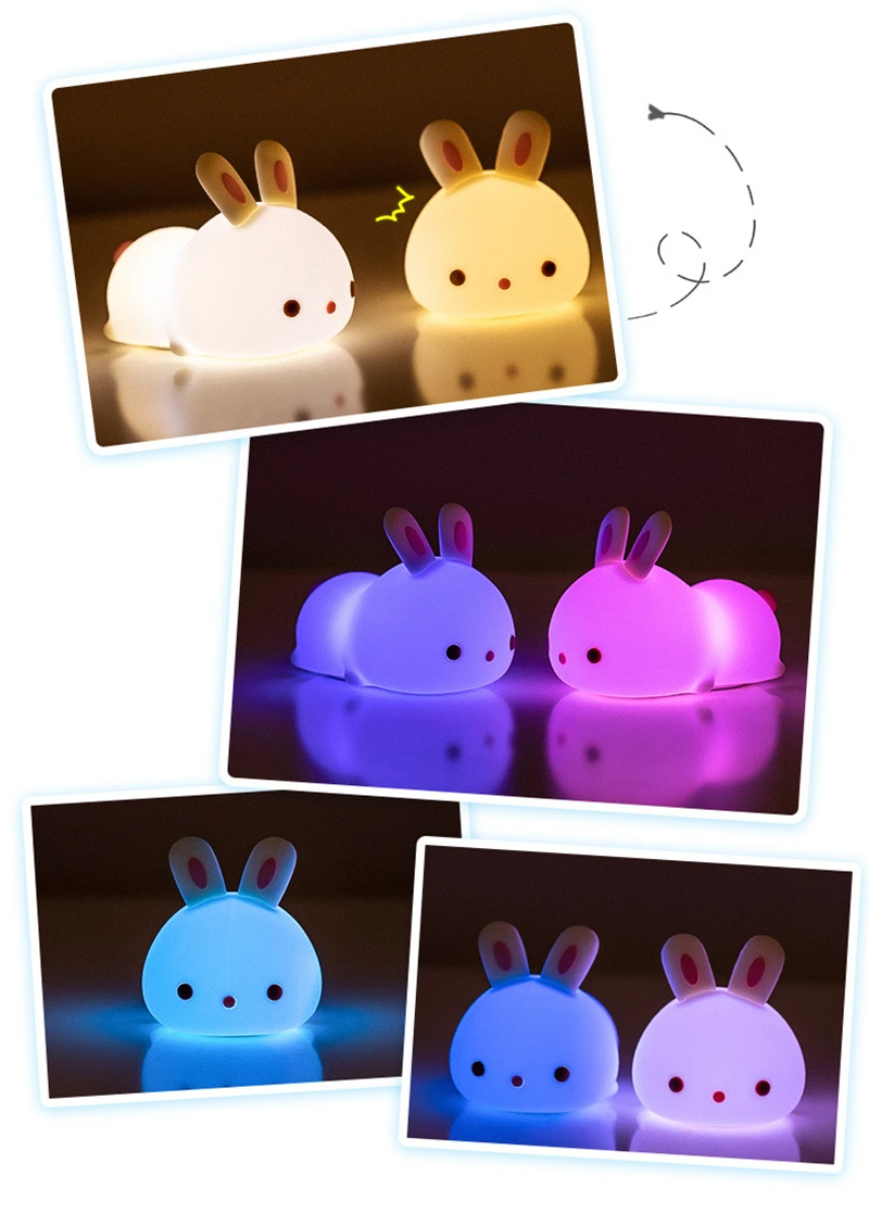 

LED Night Light Colorful Silicone Rabbit USB Rechargeable Bedroom Lamps for Children Baby kids Gift