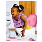 5D алмазная живопись сделай сам, африканская маленькая девочка на унитазе, алмазная вышивка, мозаика, вышивка крестиком, украшение для ванной комнаты, искусство BY165