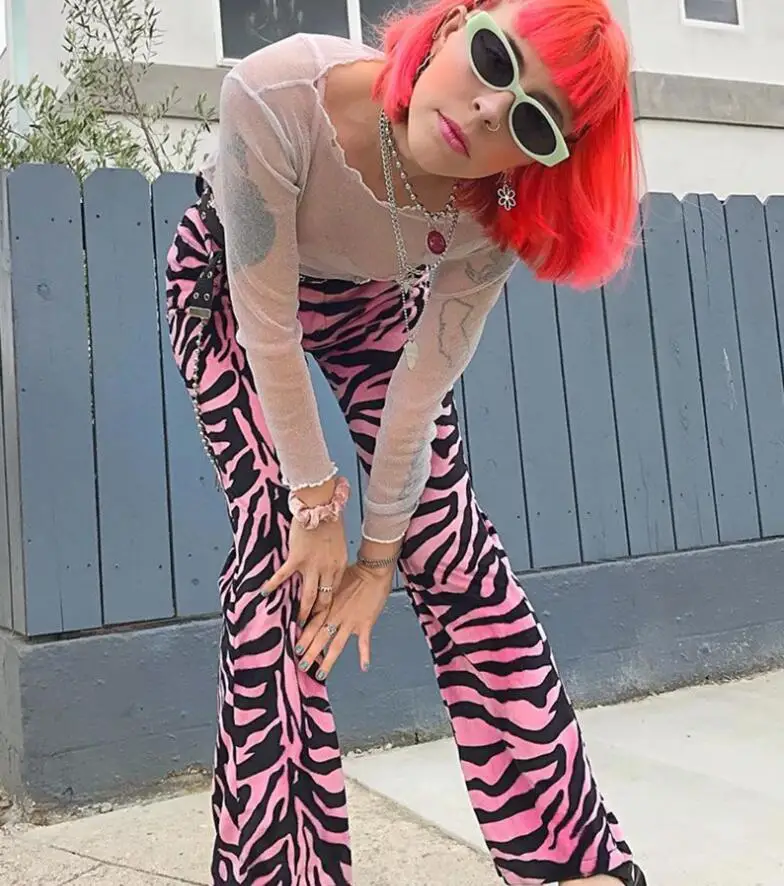 

Summer women's new loose punk pink striped streetwear casual pants