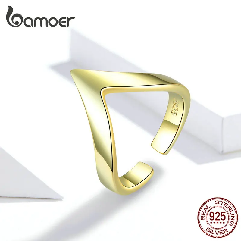 BAMOER, подлинные 925 пробы, серебряная волна, Геометрическая любовь, регулируемые кольца на палец для женщин, свадебные, обручальные ювелирные изделия SCR470