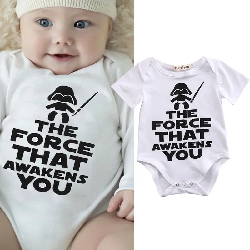 

New Casual Newborn Baby Boy Girl Print Letter the force that awakens you Romper Short Sleeve Clothes Outfits