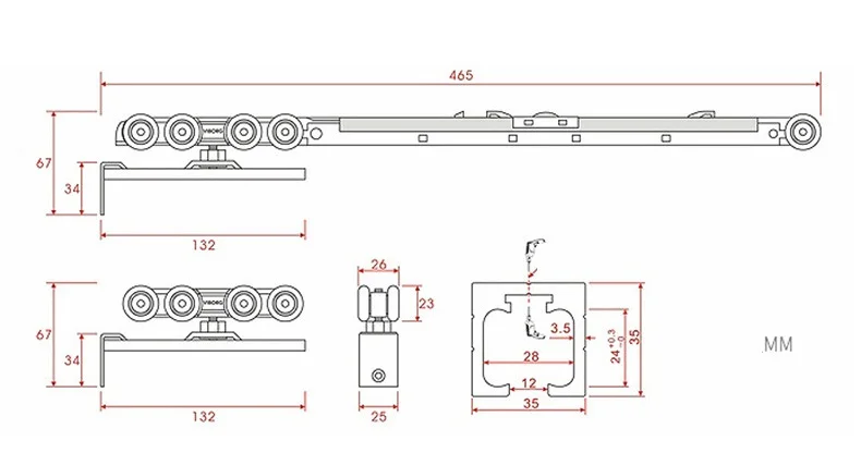 Раздвижные двери Ванная комната Кухня навешивания с раздвижными роликами для