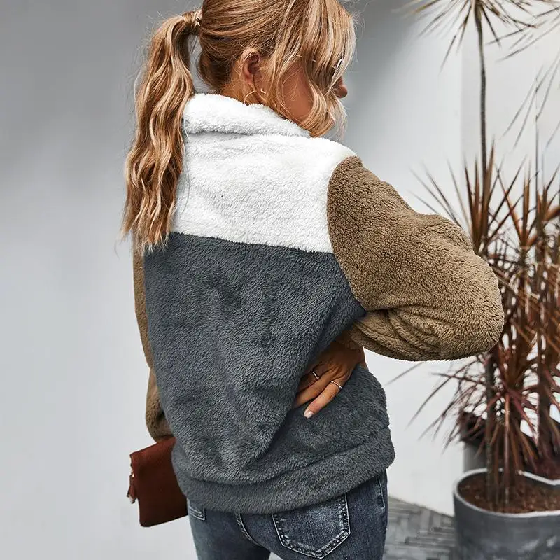 

Turn Down Collar Zipper Sweatshirt Women Hoodies Pullover Long Sleeve Harajuku Ladies Top Winter Clothes Y0867A