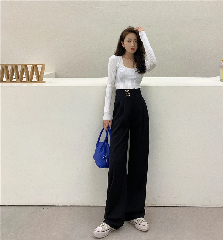 

Women Solid Color Wild Straigh Wide Leg Pants Female Thin Loose Trousers Spring New Korean Fashion High Waist Casual Long Pants