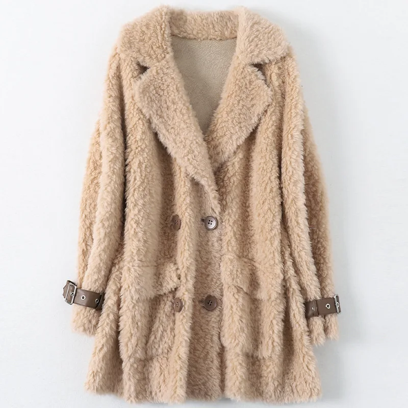 Simple Autumn Winter 2020 New Cashmere Coat Women's All Wool Fur Jacket Medium Length Orange Thick Warm Loose Parka