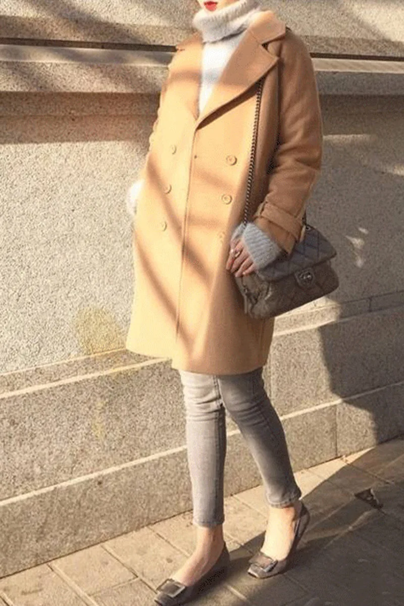 

JCHB 2021 Women Casual Fashion Wool Long Coat Slim Long Winter Jacket Solid Single Breasted Cashmere Coat