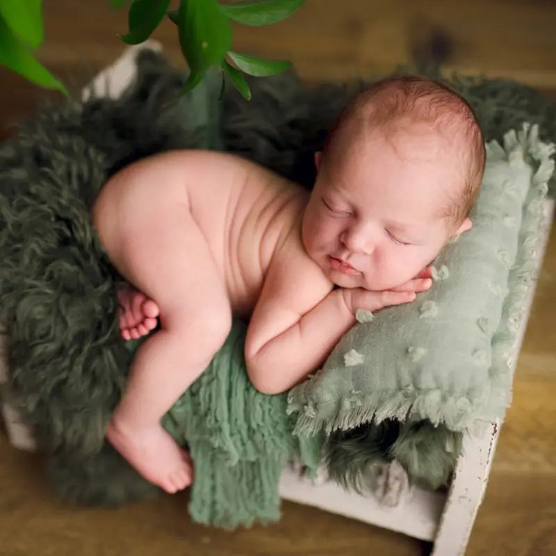 

2 Pcs/set Baby Infants Photo Accessories Tie-dyed Cotton Linen Hat Pillow Set Newborn Photography Props