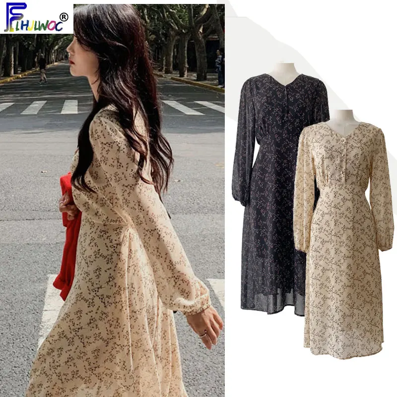 Цветочное шифоновое платье длинное Лидер продаж женское корейский японский