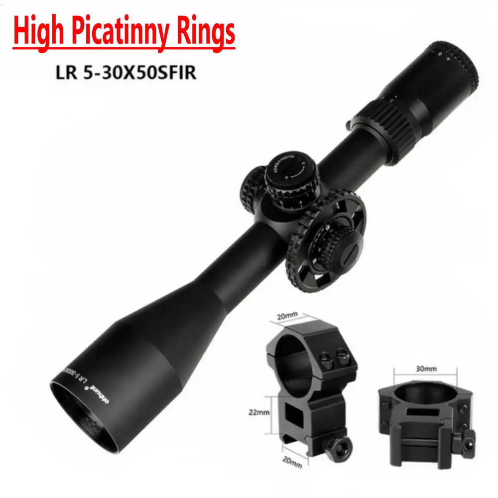 High Picatinny Rings Тактический ohhunt LR 5-30x50 SFIR охотничий прицел стекло травление сетка Красная подсветка Боковая регулировка параллакса турреты замок Сброс прицел - Цвет: High Picatinny Rings
