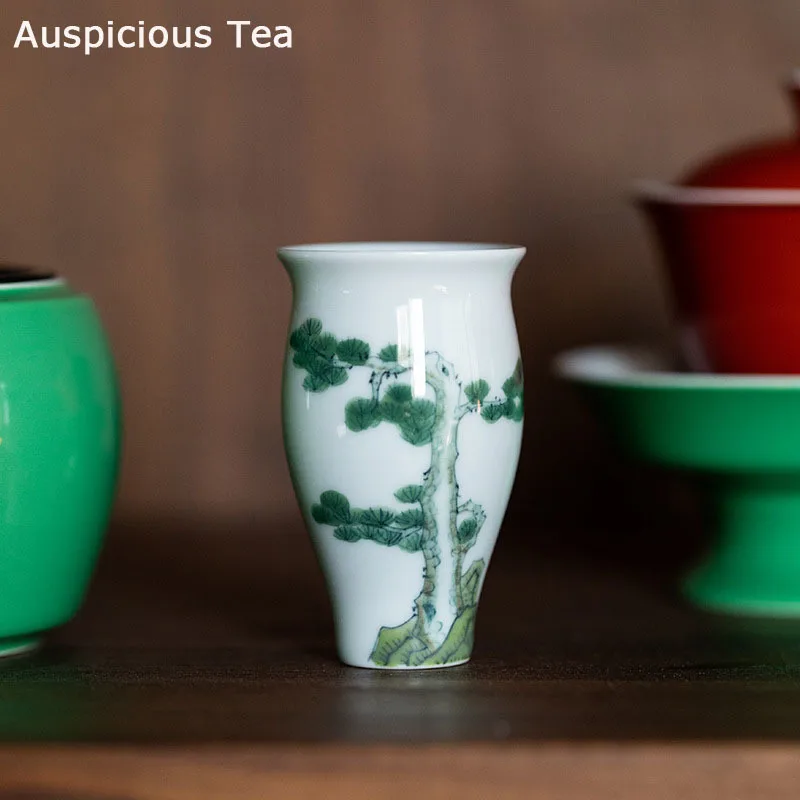 

40ml White Porcelain Hand-painted Pine Tea Cup Household Ceramic Kung Fu Tea Set Smelling Cup Tea Ceremony Drinkware Accessories