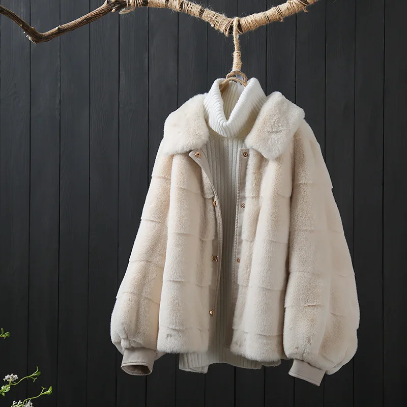 New Fashion Faux Mink Fur Coat Imitation Mink Cropped Fur Overcoat Female High Quality Fluffy Soft Plush Lapel Women Jacket