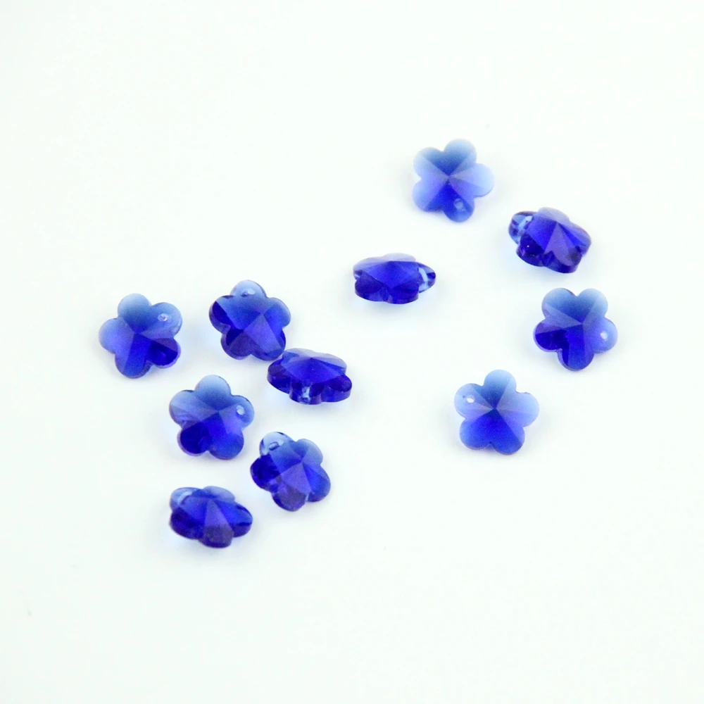 50pcs/lot 14mm Crystal Plum Blossom Beads Dark Sapphire In 1 Hole Glass Loose Jewelry Making DIY Accessories |