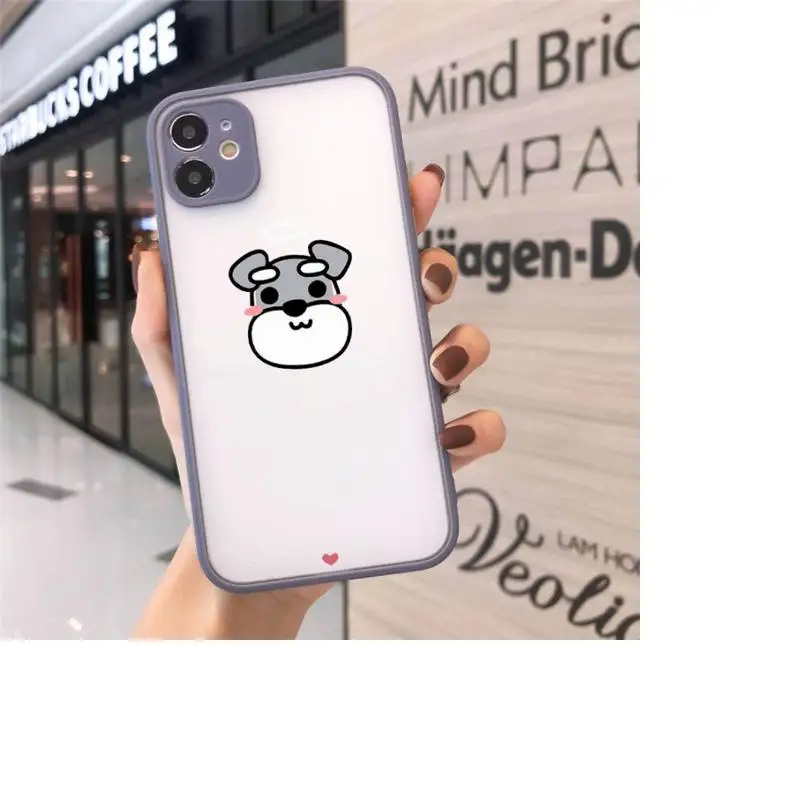 

Cartoon schnauzer dog Phone Case For iPhone 12 11 Mini Pro XR XS Max 7 8 Plus X Matte transparent Gray Back Cover