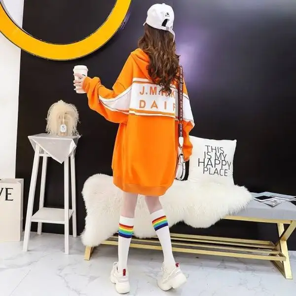 

Cotton Sweater Female 2021 Spring and Autumn New Korean Loose Lazy Wind Hooded Back Zipper Top Female Tide Women Clothing