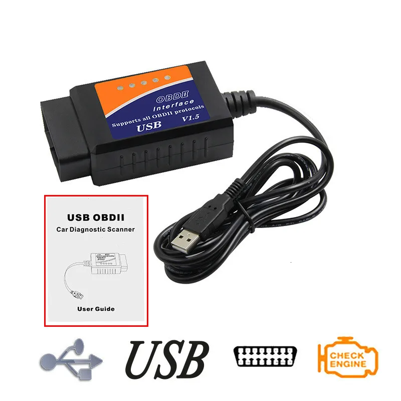 Автомобильный диагностический инструмент USB пластик ELM327 V1.5 OBD считыватель кодов